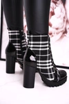 Damskie Botki Na Słupku W Kratę Czarne Blair