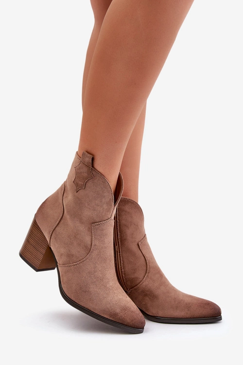 Botki Kowbojki Na Słupku Ocieplane Z Eko Zamszu Vinceza 58345 Ciemnobeżowe