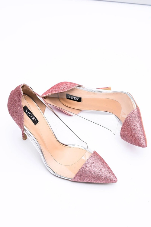 Damskie Szpilki Vices Transparentne Brokatowe Różowe Party