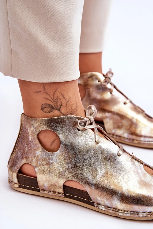 Lekkie Skórzane Botki Maciejka 03426-42 Złote