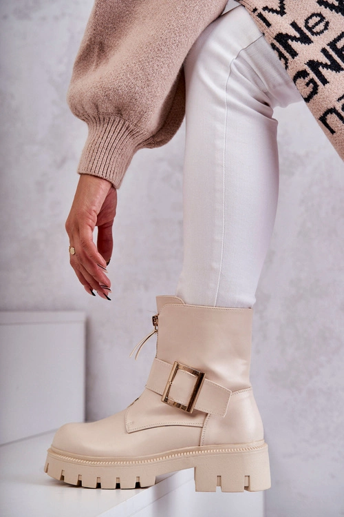Damskie Botki Ocieplane Na Suwak Beżowe Torey