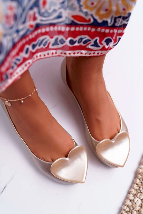 Złote Damskie Balerinki Meliski Serca Diamond