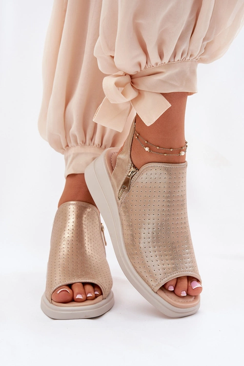 Sandały Damskie Na Koturnie Złote Mevinette