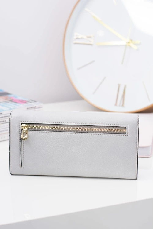 Duży Damski Szary Modny Portfel Złoty Zamek