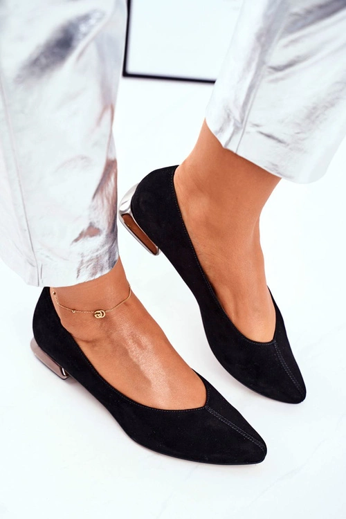 Baleriny Damskie Laura Messi Skórzane Czarne 2149