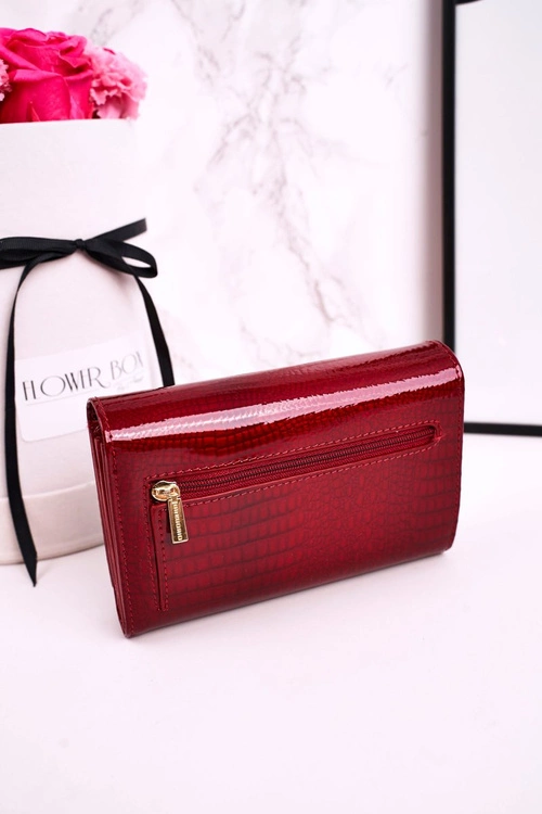 Duży Skórzany Portfel Damski GREGORIO Lakierowany Czerwony