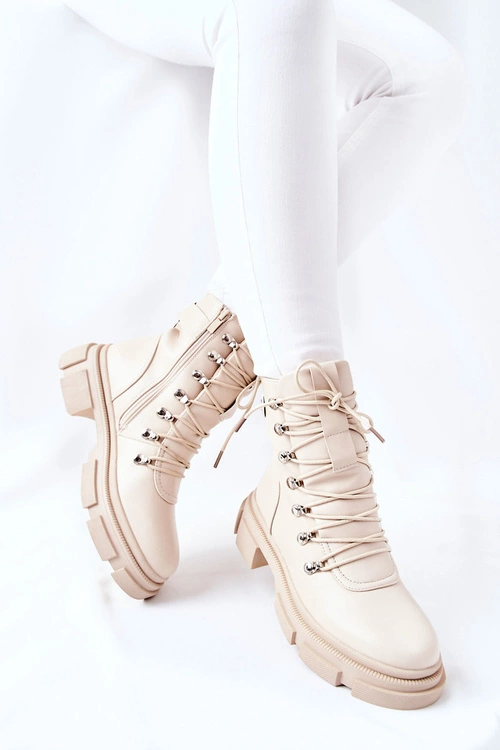 Damskie Ocieplane Botki Trapery Beżowe Perfect