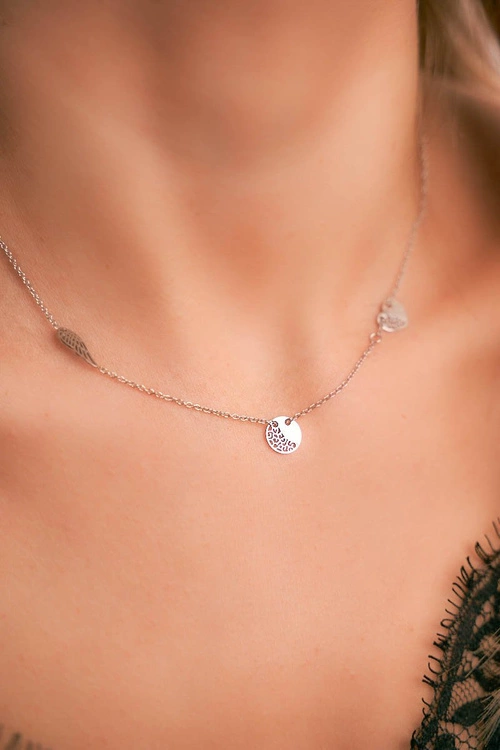 Damski Srebrny Naszyjnik Ażurowy Serce Skrzydło Tatyana