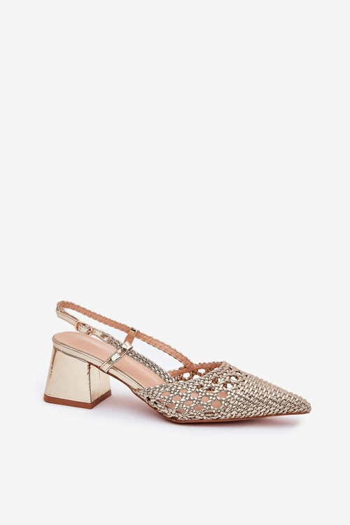 Sandały Na Słupku Z Plecionką I Szpiczastymi Noskami Złote Resterri