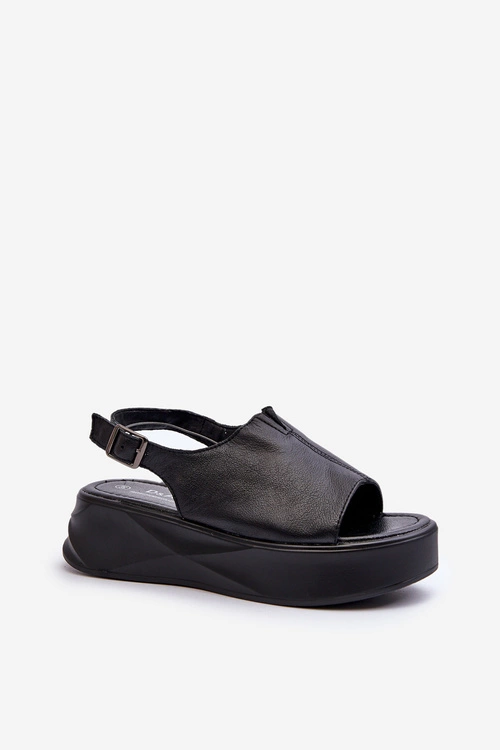 Skórzane Sandały Damskie Na Platformie D&A SJ2301-2 Czarne