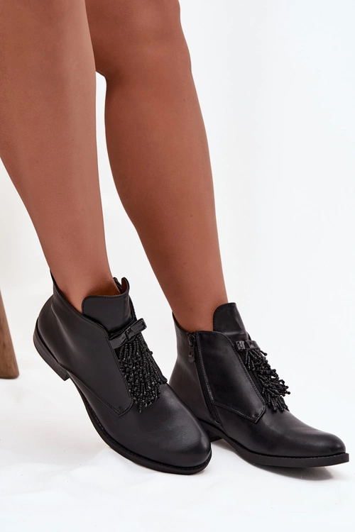 Ocieplane Botki Damskie Na Płaskim Obcasie S.Barski HY42-713 Czarne