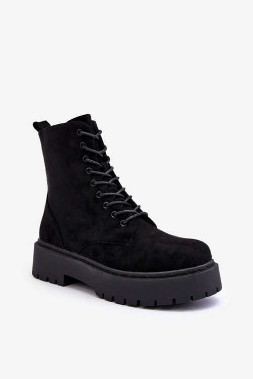 Zamszowe Botki Workery Damskie Czarne Dearia