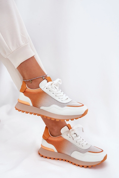 Skórzane Buty Sportowe Z Siateczką Damskie Vinceza 66775 Pomarańczowe