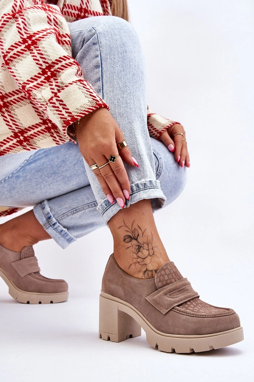 Zamszowe Półbuty Na Słupku I Platformie Ciemnobeżowe Lemar Arabell