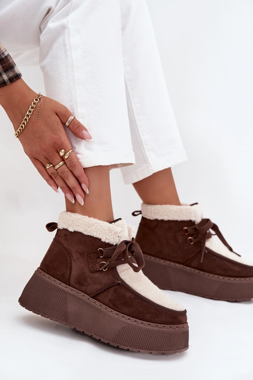 Śniegowce Damskie Na Platformie Z Futerkiem Brązowe Florivelle