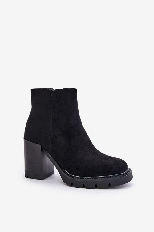 Eko Zamszowe Botki Na Słupku Czarne Cediona