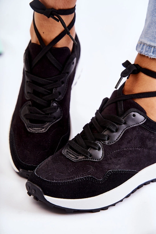 Damskie Zamszowe Buty Sportowe Czarne Nayla