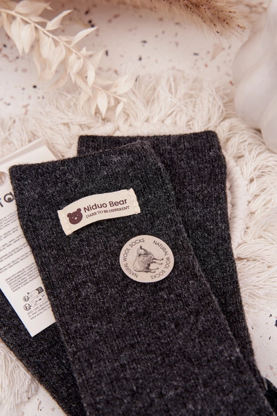 Ciepłe Wełniane Skarpetki Damskie Z Naszywką Ciemnoszare