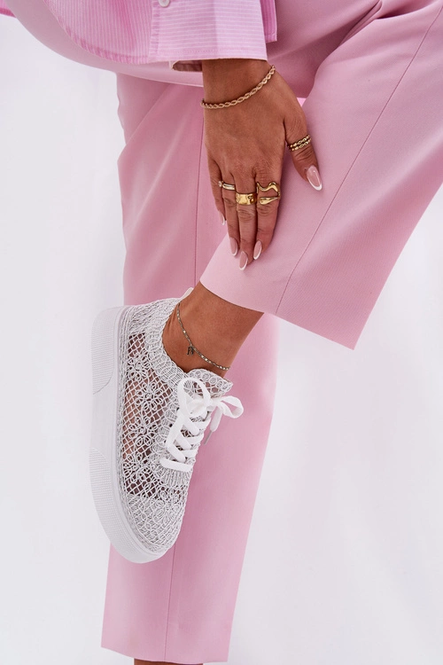 Ażurowe Tenisówki Damskie Na Platformie Białe Aranelith