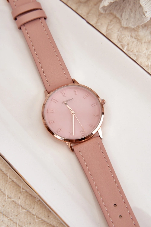Damski Skórzany Analogowy Zegarek Bez Niklu Ernest Różowy E94195