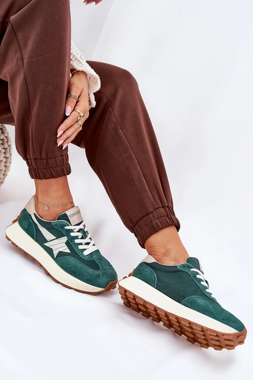 Zamszowe Buty Sportowe Damskie Na Platformie Vinceza 66720 Zielone