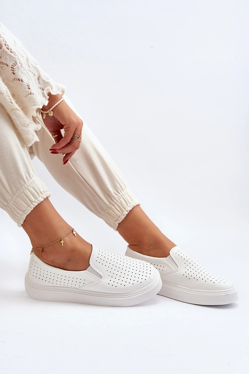 Ażurowe Trampki Slip-on Damskie Białe Echossia