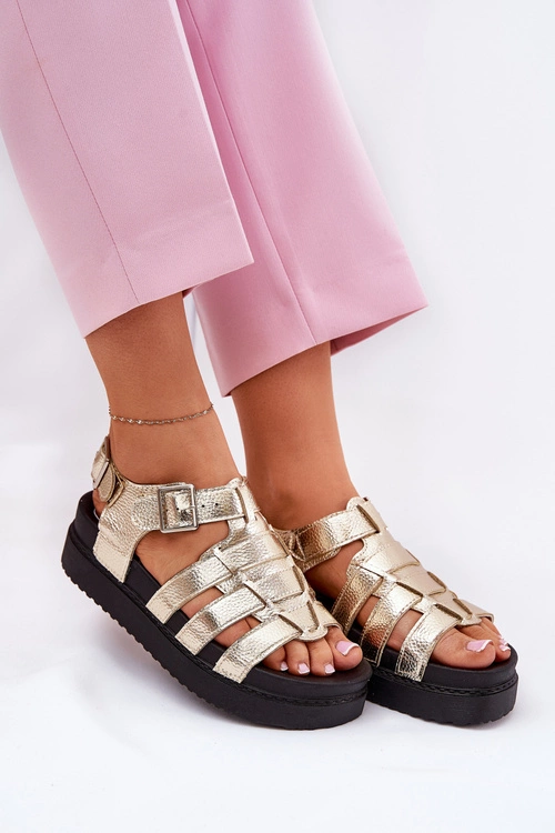 Sandały Damskie Na Platformie Z Klamrami Złote Atarafas