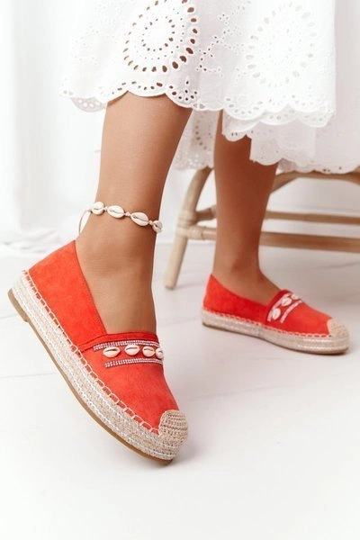 Espadryle Na Platformie Z Muszelkami Koralowe Seashell