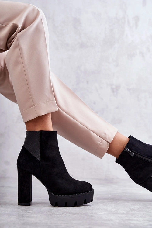 Damskie Zamszowe Botki Na Obcasie Czarne Maricruz