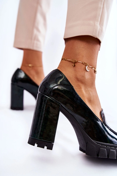 Modne Lakierowane Czółenka Na Masywnej Platformie Zielone Margott