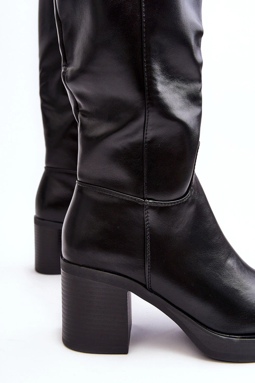 Damskie Kozaki Ocieplane Na Słupku Czarne Theisen