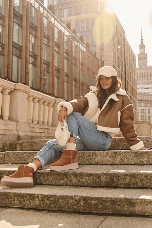 Damskie Zamszowe Śniegowce Maciejka 06257-29 Brązowe