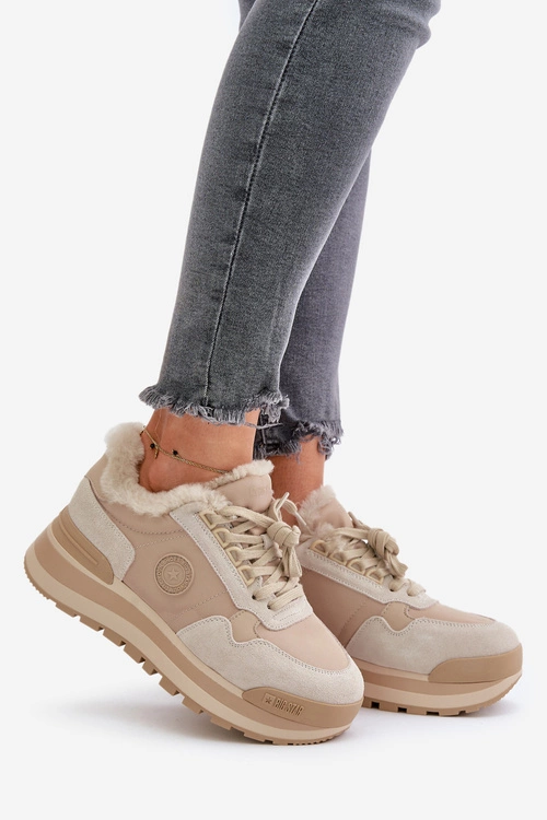 Sneakersy Damskie Ocieplane Na Platformie Big Star OO274A214 Beżowe