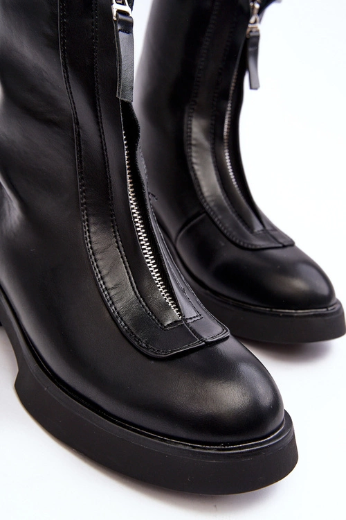 Damskie Botki Na Płaskim Obcasie Z Suwakiem Czarne Elkasa