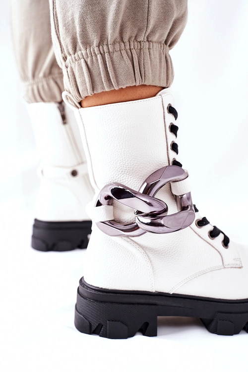 S. Barski Damskie Botki Trapery Białe Jensen