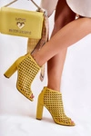 Zamszowe Ażurowe Botki Żółte Jenissa