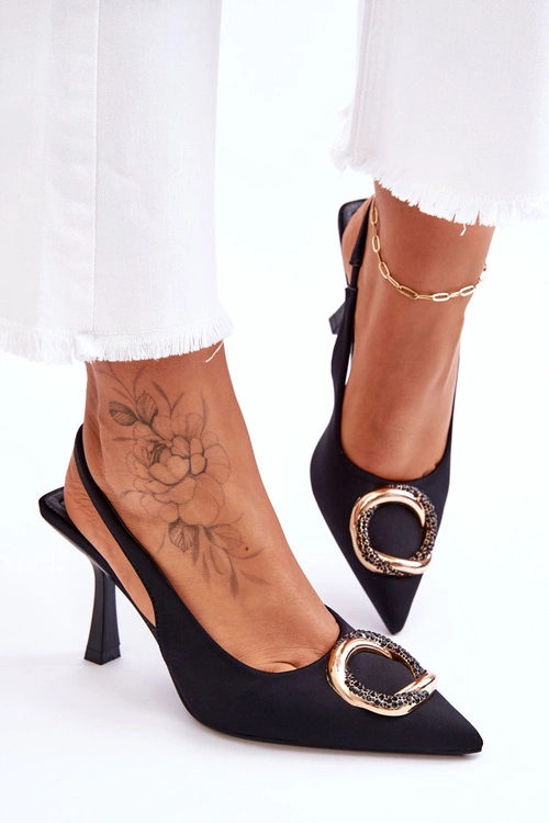 Modne Szpilki Z Ozdobą I Cyrkoniami Czarne Alexia