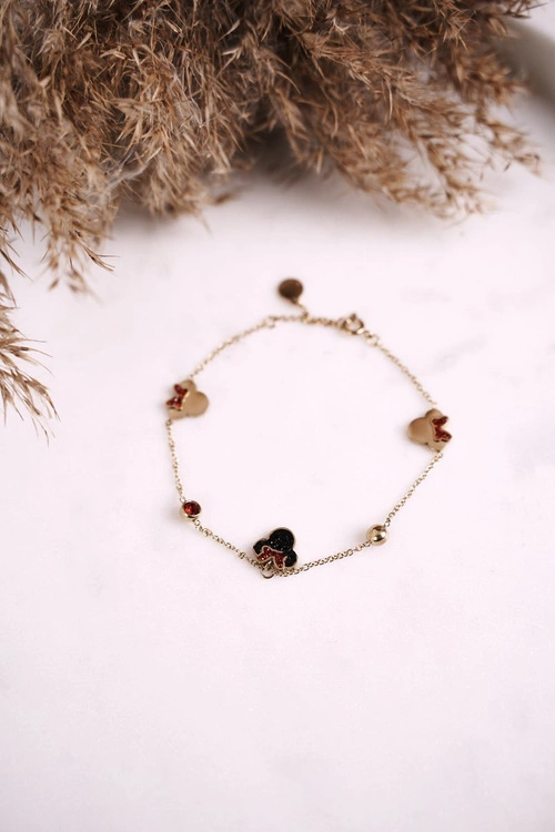 Bransoletka z Zawieszkami Czerwone Cyrkonie Złota Minnie