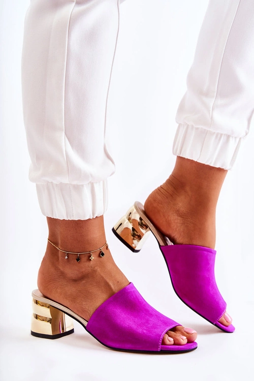 Zamszowe Klapki Damskie Na Obcasie Fuksja Perry