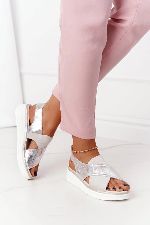 Wsuwane Sandały Na Platformie Sergio Leone SK029 Biało-Srebrne