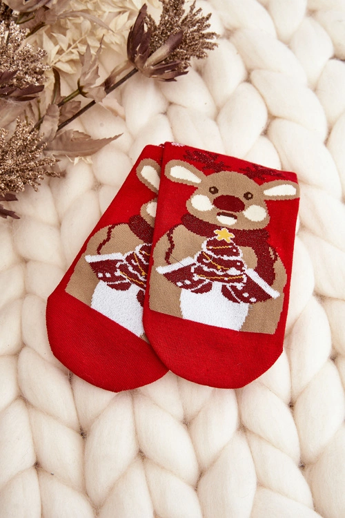 Damskie Świąteczne Skarpety Z Reniferem Czerwone