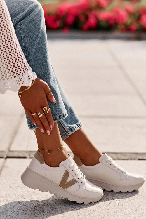 Skórzane Buty Sportowe Damskie Vinceza 7918 Beżowe