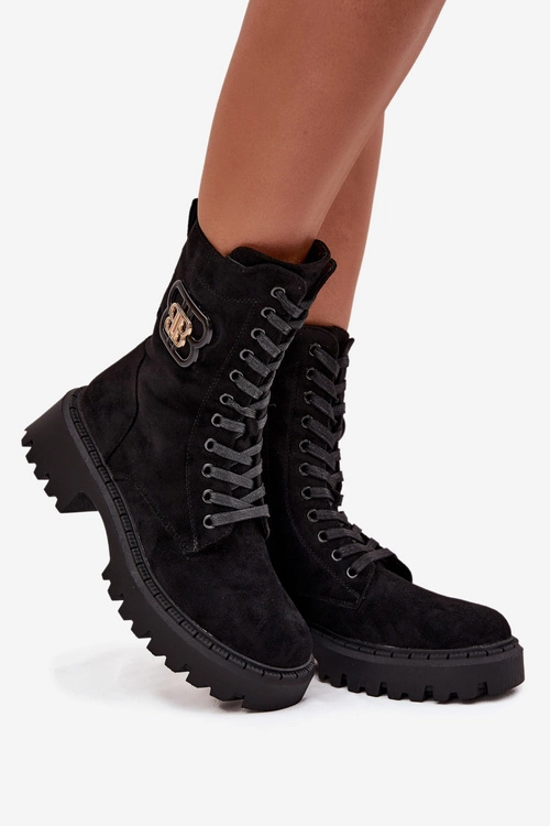 Botki Wokrery Damskie Z Ozdobnym Elementem Ocieplane Czarne Kalindra