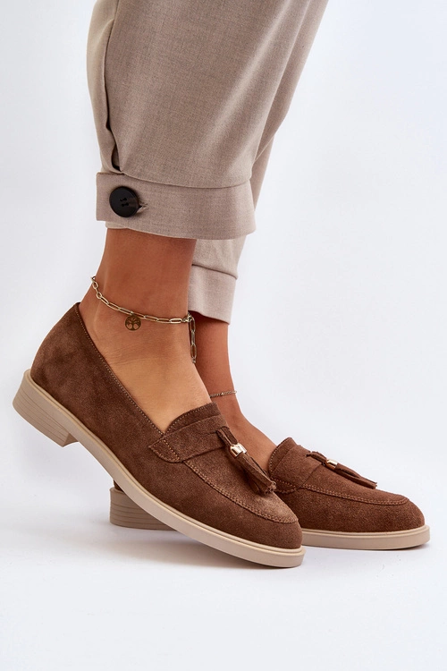 Zazoo 3420 Zamszowe Mokasyny Damskie Na Płaskim Obcasie Brązowe