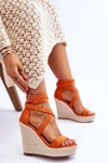 Wygodne Sandały Na Wysokim Koturnie Pomarańczowe Lemira