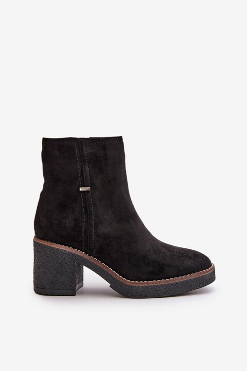 Botki Damskie Na Słupku Ocieplane Eko Zamszowe Czarne Arkesia