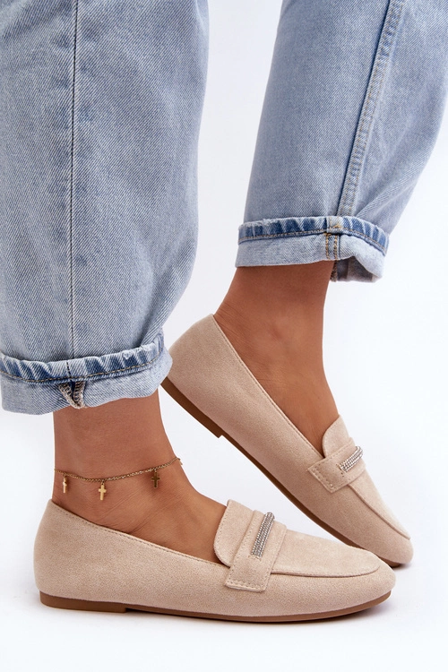 Mokasyny Damskie Z Ekozamszu Beżowe Ladite