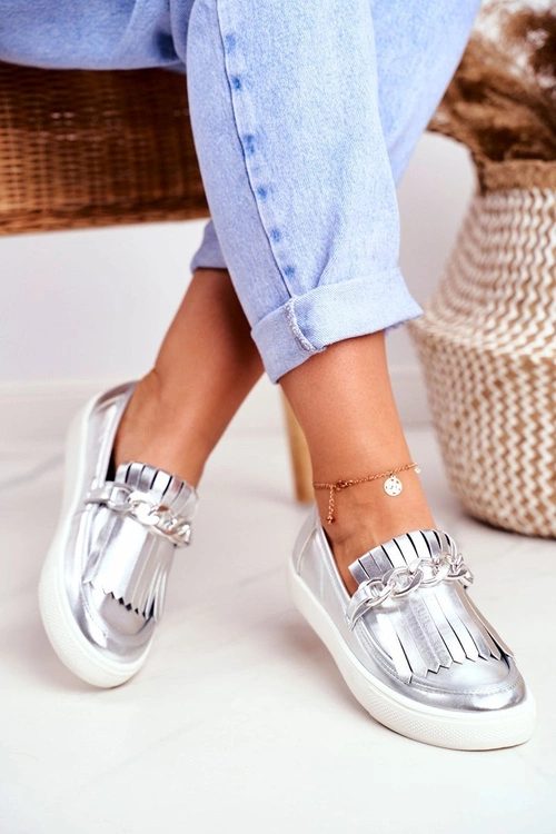 Trampki Damskie Slip On Lu Boo Lustrzane Mokasyny Z Frędzlami Nefrette