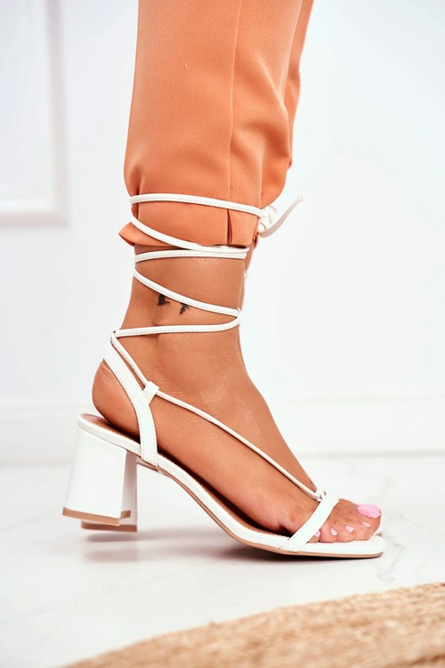 Sandały Damskie Na Słupku Wiązane Białe Morning