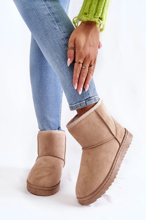 Damskie Ocieplane Botki Śniegowce Jasnobeżowe Virgina